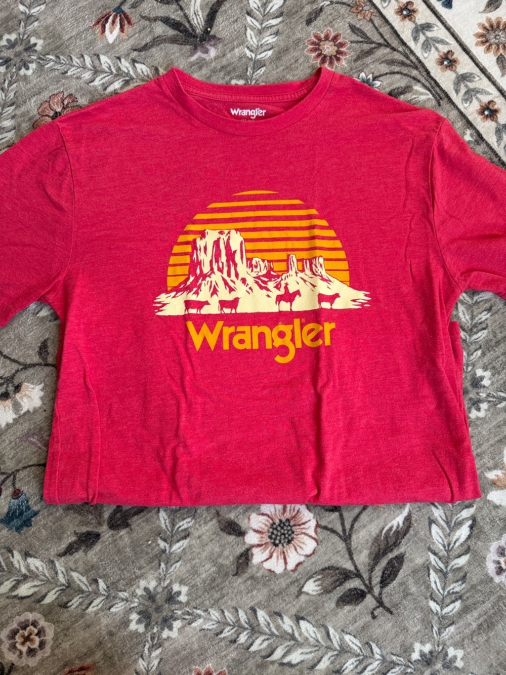 Wrangler Red Short-Sleeve Tee with Yellow Desert Sunset Graphic